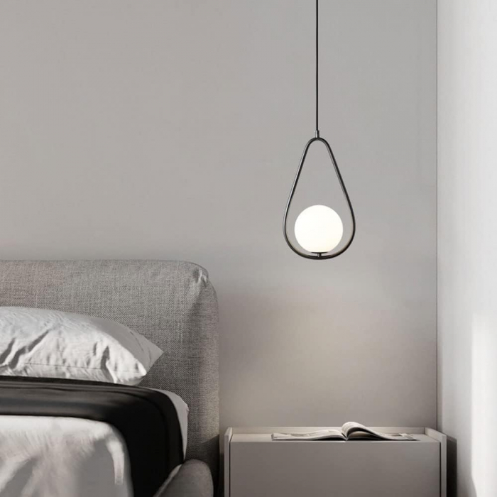 Pendul 5009/SD – E27, sticlă albă mată, 15 cm, înălțime reglabilă, negru/crom [2]