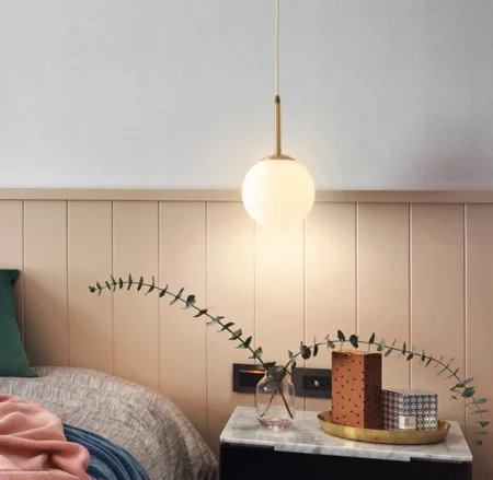 Pendul modern 8206/200 – Abajur sticlă albă, diametru 20 cm, cablu negru/auriu reglabil, E27 [3]