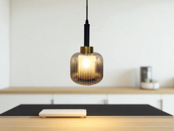 Pendul decorativ 7027/1 SM, sticlă fumurie și alb mat, cablu reglabil, E27 [5]