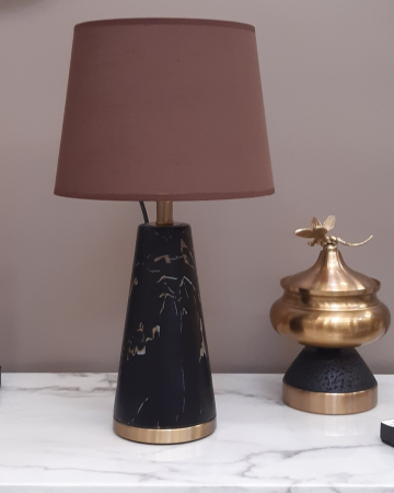 Veioză decorativă 9055 – Maro/Negru cu inserție albă, abajur textil, E27 [2]