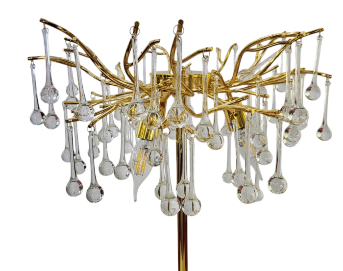 Veioză aurie 6113, design ramură cu picături din sticlă, 3 becuri E14 [2]