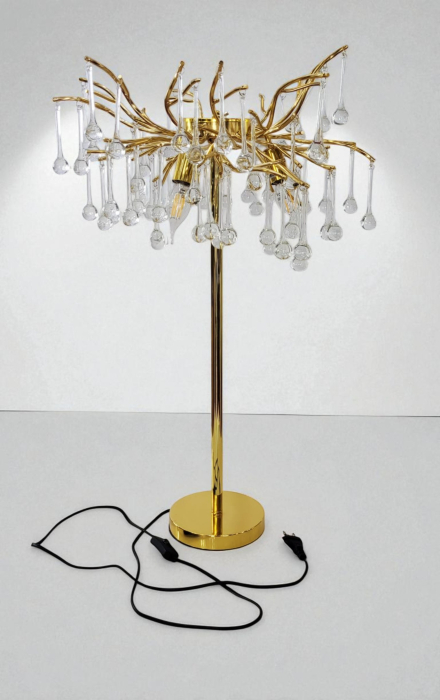 Veioză aurie 6113, design ramură cu picături din sticlă, 3 becuri E14 [1]