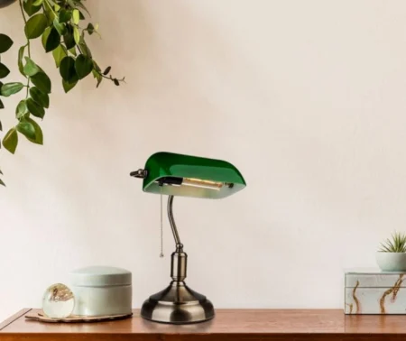 Veioză birou 17141 aurie cu abajur verde – E27, 36 cm [2]