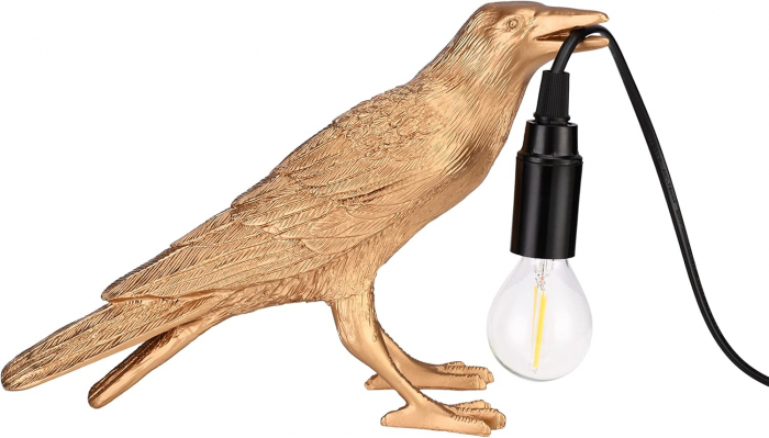 Veioză decorativă 2515/1 – pasăre aurie cu bec E27, rasină, 30 cm [4]