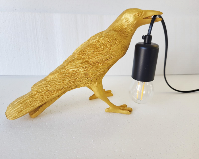 Veioză decorativă 2515/1 – pasăre aurie cu bec E27, rasină, 30 cm [5]