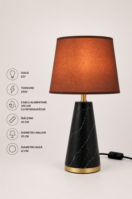 Veioză decorativă 9055 – Maro/Negru cu inserție albă, abajur textil, E27 [2]