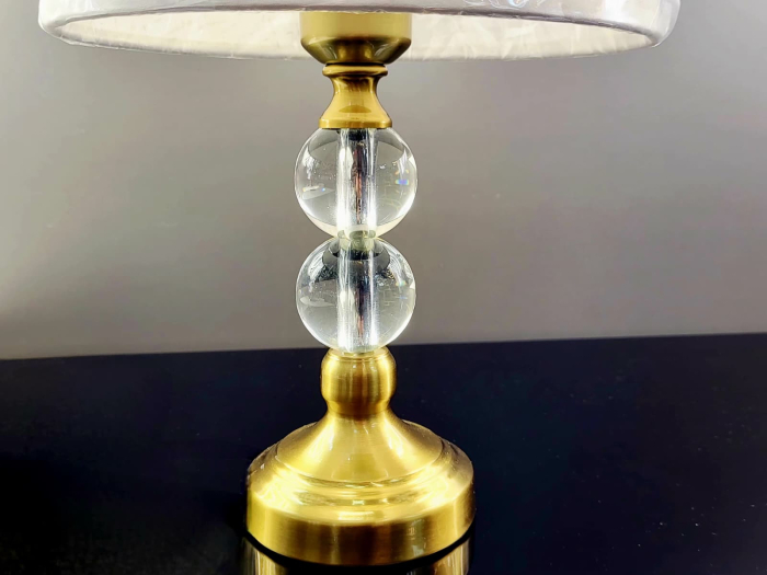 Veioză decorativă A 20279 din metal auriu cu sfere din sticlă și abajur crem, H 40 cm [2]