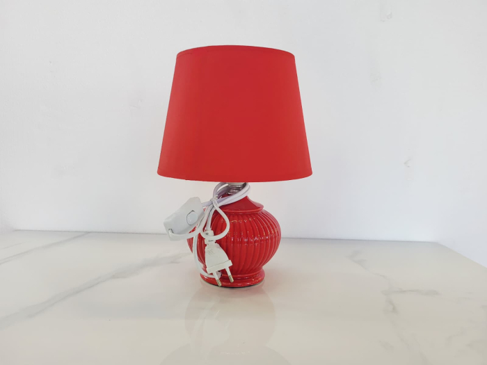 Veioza model 14502 din ceramica cu abajur textil, 29 cm, culori bleu, rosu si portocaliu, soclu E27 [2]