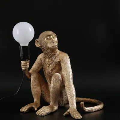 Veioză decorativă T301 GL – Maimuță aurie, E27, din rășină [2]