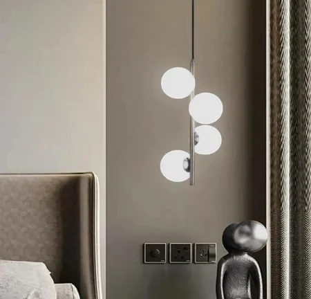 LUSTRE - Lustră suspendată 2338/4 cu 4 becuri E27, crom și abajur sticlă albă mată – design modern și elegant