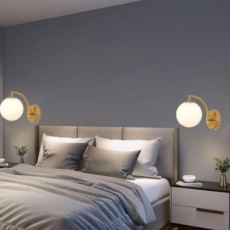 Aplica 5009 GZW, Metal Auriu și Glob din Sticlă Albă, Soclu E27 [2]