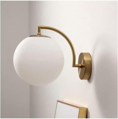 APLICE SI PLAFONIERE - Aplica 5009 GZW, Metal Auriu și Glob din Sticlă Albă, Soclu E27