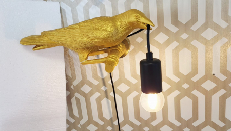 Aplică decorativă perete 2516/1W – pasăre aurie cu bec E27, 20 cm, comutator pe fir [2]