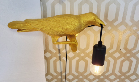 Aplică decorativă perete 2516/1W – pasăre aurie cu bec E27, 20 cm, comutator pe fir [3]