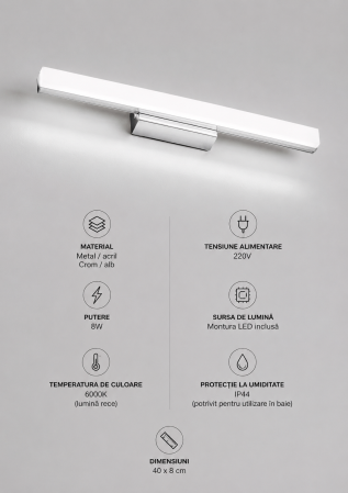 Aplica LED 287 S crom/alb, 8W, IP44, iluminat baie modern [1]