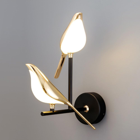 APLICE SI PLAFONIERE - Aplica LED 3002/2W Auriu Roze Design Două Păsări Metal și Acril 27x32 cm