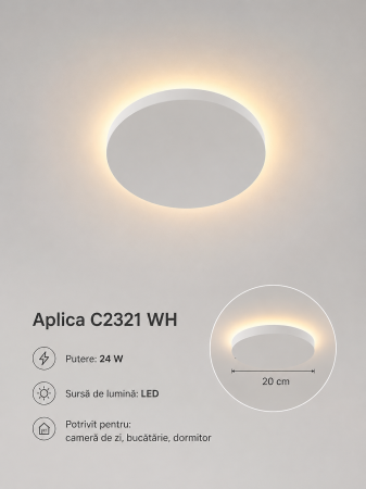 Aplica LED C2321/200 WH, albă, 24W, 20 cm, design rotund [1]