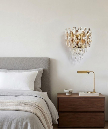 APLICE SI PLAFONIERE - Aplică perete 8805 cu cristale K9 amber și transparente finisaj auriu și crom