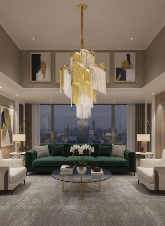 Candelabru 2306/850x650 metal auriu și sticlă transparentă, design spirală elegant, 85x65 cm