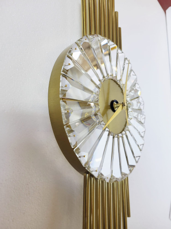 Ceas și aplică de perete LED model 2561, rotund din metal auriu, diametru 25 cm [1]