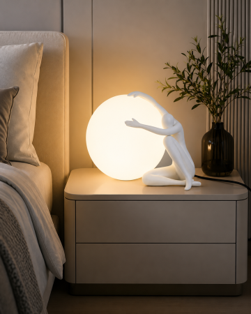 VEIOZE SI LAMPADARE - Lampă de masă artistică T1256 cu siluetă albă sau neagră și glob luminos din acril