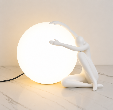 Lampă de masă artistică T1256 cu siluetă albă sau neagră și glob luminos din acril [1]