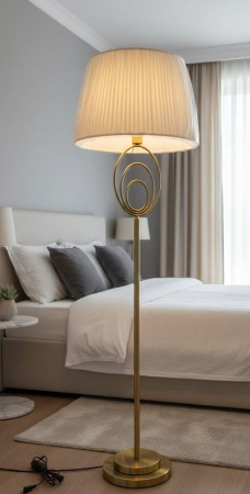 VEIOZE SI LAMPADARE - Lampadar 29015 metal auriu cu abajur crem conic și inele decorative, H 155 cm