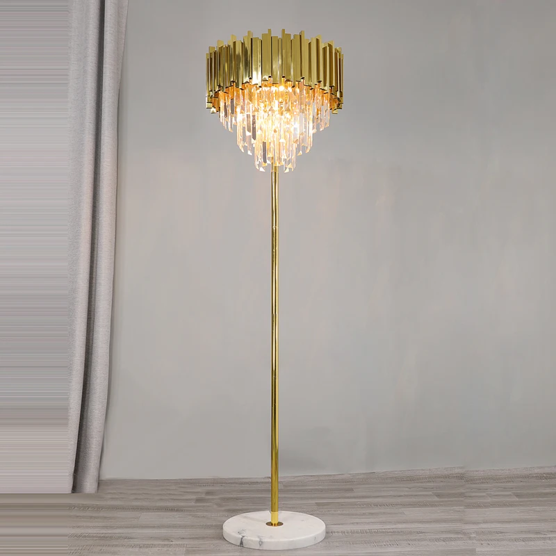 Lampadar 3315/3350 cu bază din marmură albă, structură metalică aurie și cristale, 160 cm, design modern [1]