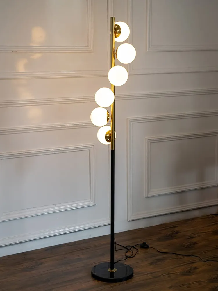 Lampadar 5008/6 metal negru și auriu cu 6 globuri sticlă albă, H 155 cm [1]