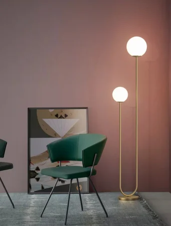 VEIOZE SI LAMPADARE - Lampadar 5073, 2 abajururi albe, E27, metal auriu, 168 cm