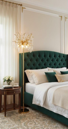 VEIOZE SI LAMPADARE - Lampadar 6113 auriu, sticlă tip cristal, 5 becuri E14, H170 cm