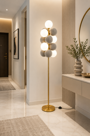 VEIOZE SI LAMPADARE - Lampadar 8521 Design Organic Metal Auriu cu 13 Globuri Decorative