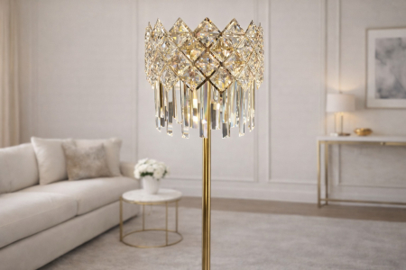 Lampadar 88158 auriu din metal cu cristale K9 tip cascadă și bază din marmură, H150 cm [2]