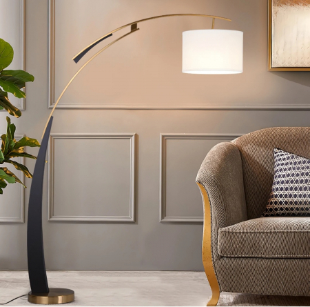 Lampadar F 8030 cu abajur textil și design elegant negru-auriu [1]