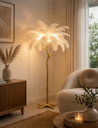 VEIOZE SI LAMPADARE - Lampadar premium 1096 F auriu cu pene naturale design artistic
