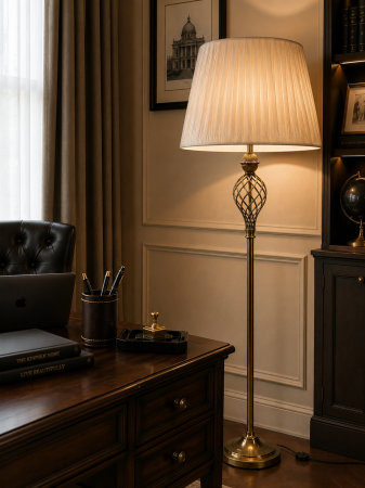 VEIOZE SI LAMPADARE - Lampadar ZT6521 – Design clasic din metal bronz auriu, abajur crem din pânză, 170 cm, E27