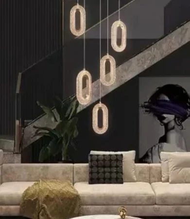 LUSTRE - Lustră Modernă 1637/5 LED, 35+9W, Metal Auriu și Acril, Lumină Caldă/Rece/Neutră