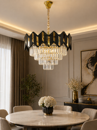 LUSTRE - Lustra 109/400 – Lampă de tavan modernă metal auriu-negru cu sticlă imitatie cristal, diametru 40 cm
