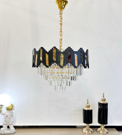 Lustra 109/500 – Lampă de tavan modernă metal negru-auriu cu sticlă imitatie cristal, diametru 50 cm [1]