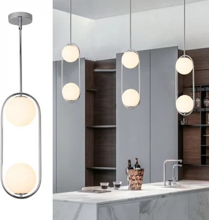 Lustră modernă 2xE27 cu globuri din sticlă albă 1112/2 CH – argintiu, reglabilă [2]