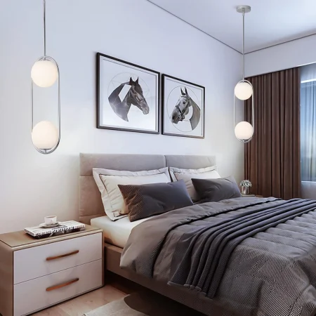 LUSTRE - Lustră modernă 2xE27 cu globuri din sticlă albă 1112/2 CH – argintiu, reglabilă