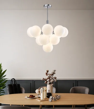 LUSTRE - Lustră 1717/13 CH crom cu 13 globuri albe Ø15 cm