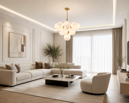 Lustră 1717/13 CP, 13xE27, Globuri Sticlă Albă, Metal Auriu, Design Elegant [3]
