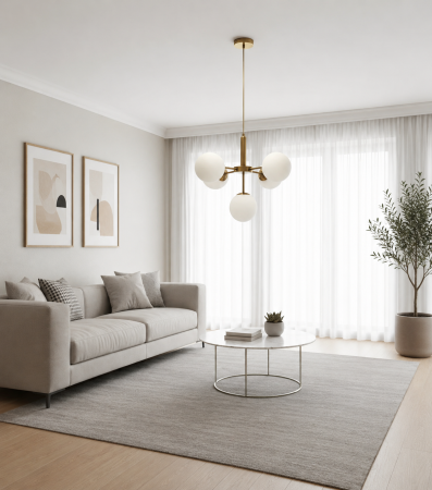 LUSTRE - Lustră 1717/5 CP, 5xE27, Globuri Sticlă Albă, Metal Auriu, Design Elegant
