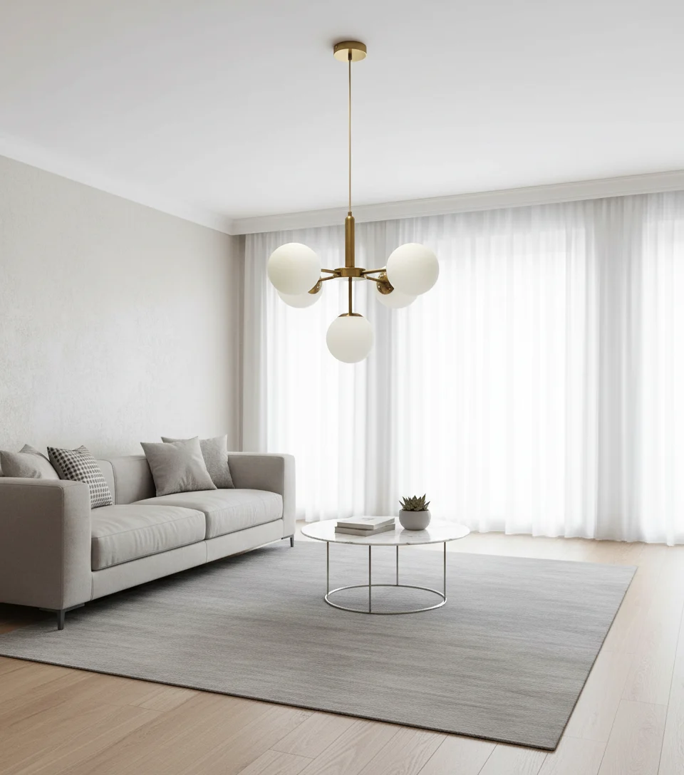 LUSTRE - Lustră 1717/5 CP, 5xE27, Globuri Sticlă Albă, Metal Auriu, Design Elegant