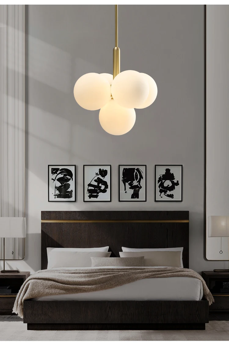 LUSTRE - Lustră 1717/5 CP, 5xE27, Globuri Sticlă Albă, Metal Auriu, Design Elegant