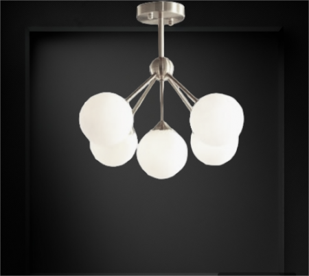 LUSTRE - Lustră 1718/5 – 5xE27, Globuri Albe Mate, Metal Auriu sau Crom, H65cm