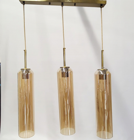 LUSTRE - Lustră 2313/3, 3 pendule E27, abajur sticlă ambre