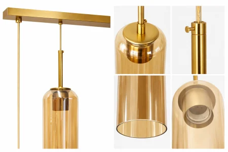 Lustră 2313/3, 3 pendule E27, abajur sticlă ambre [2]