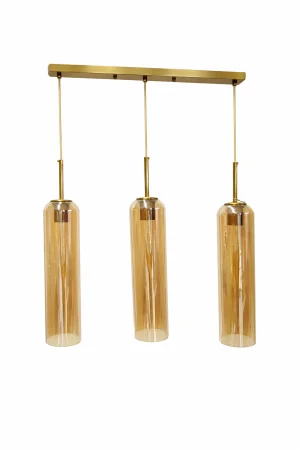 Lustră 2313/3, 3 pendule E27, abajur sticlă ambre [1]